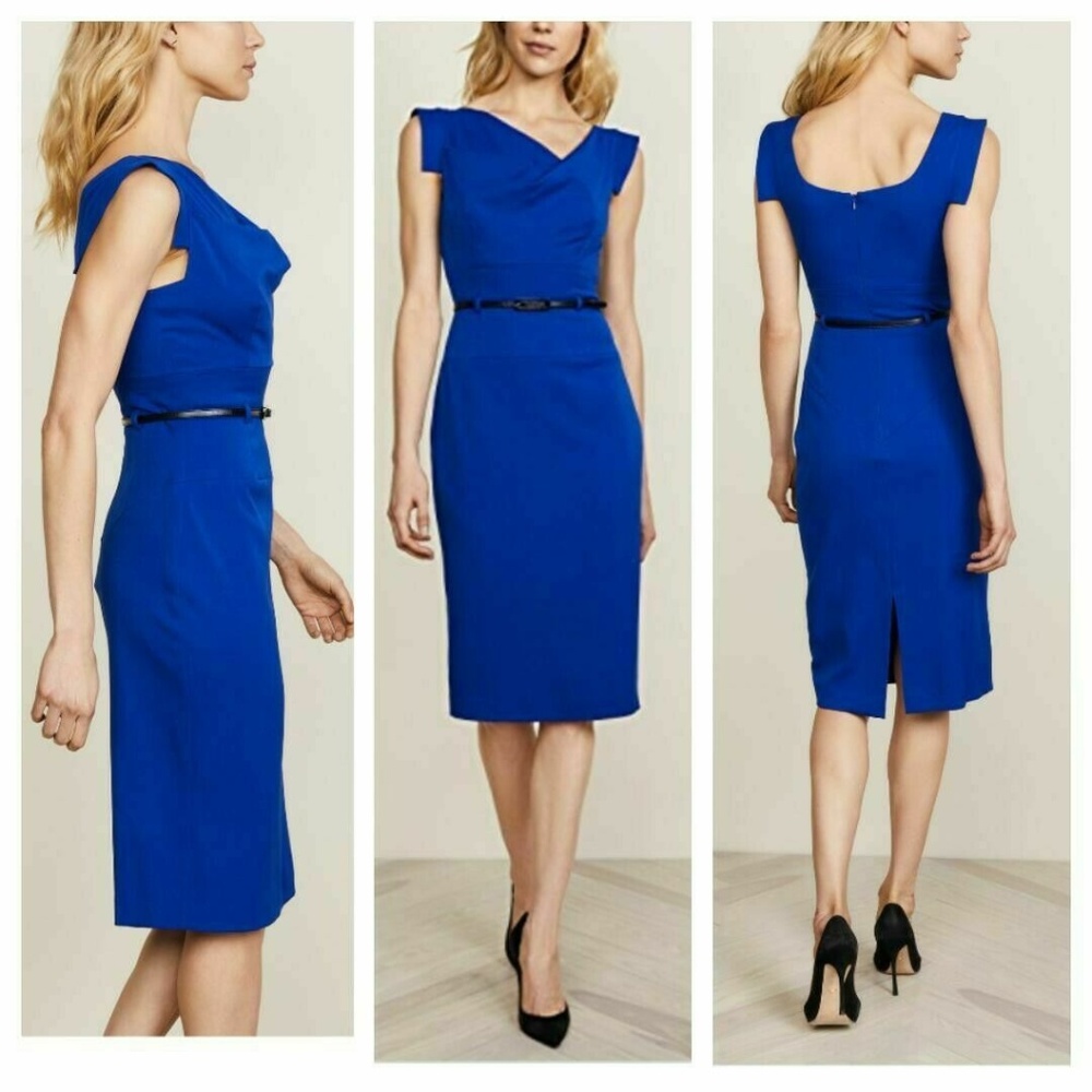Black Halo Classic 'Jackie O' Sheath Dress Blue Sz 6
